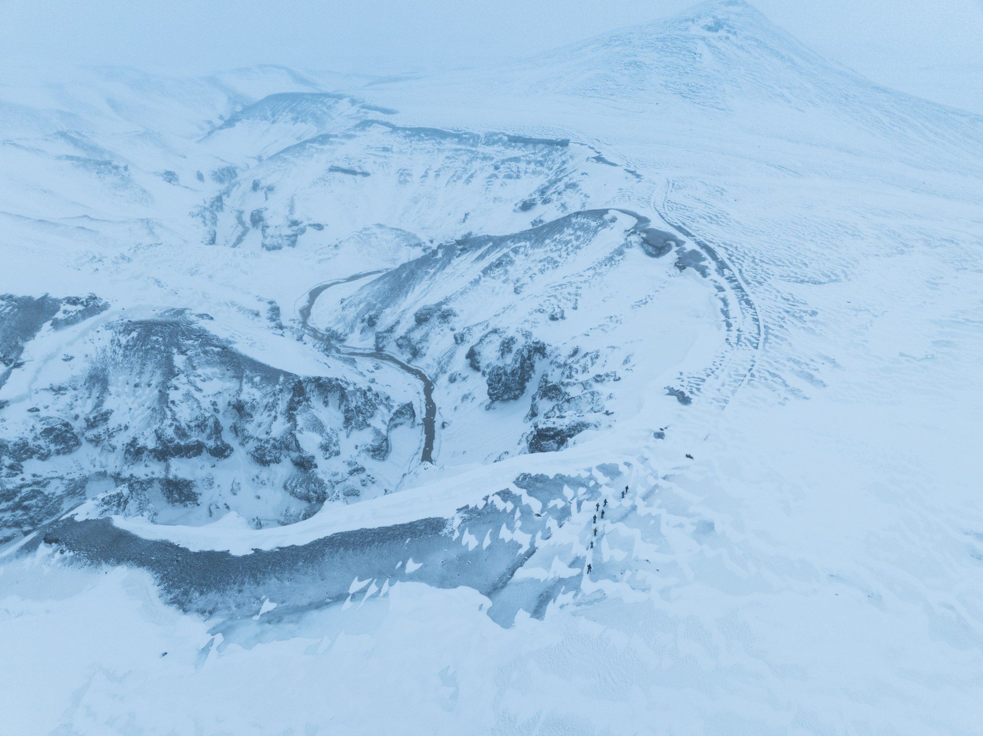 Snowshoeing in Landmannalaugar during winter adventure tour