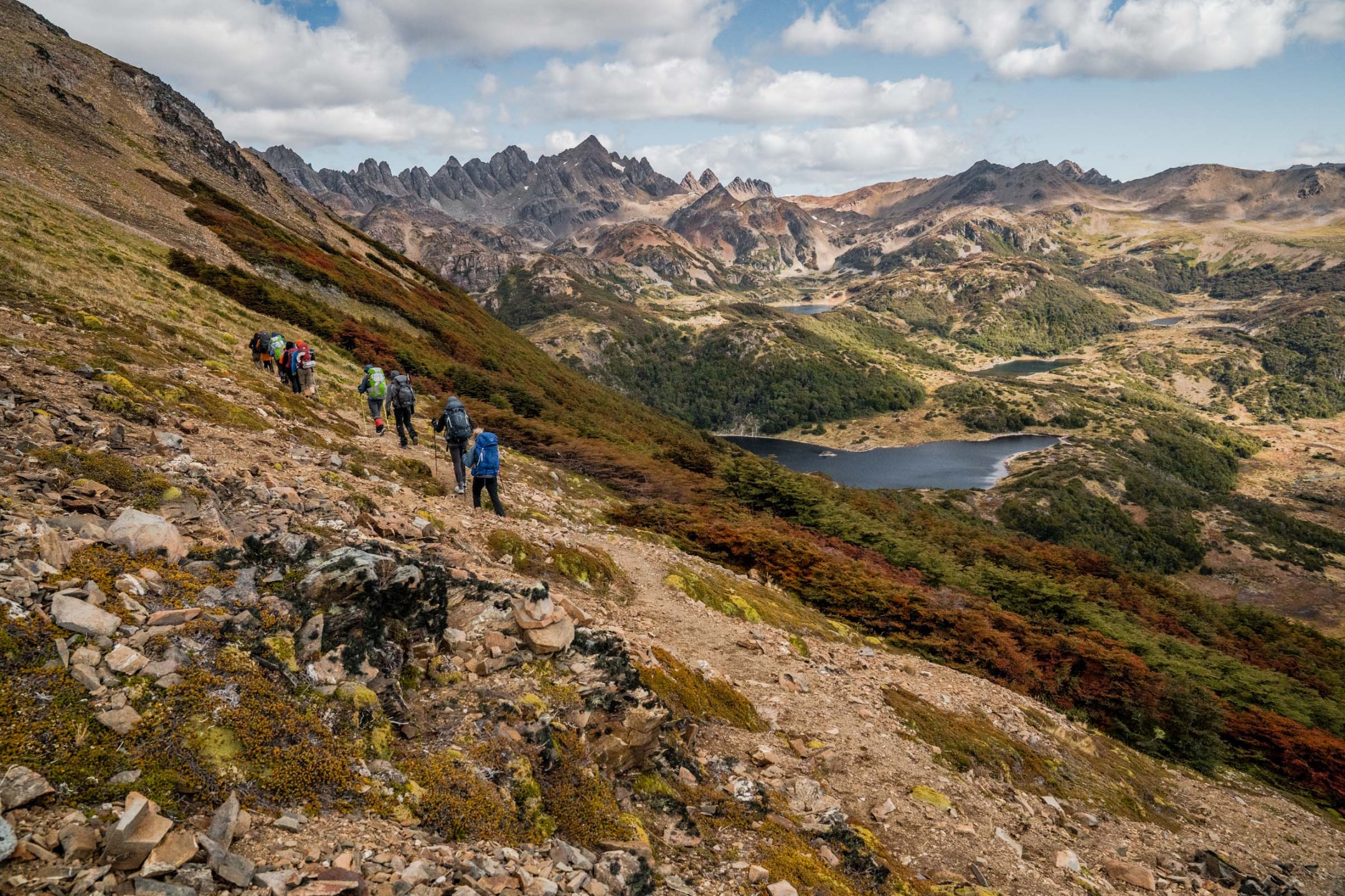 Hiking Patagonia - group of hikers on the Dientes de Navarino trail