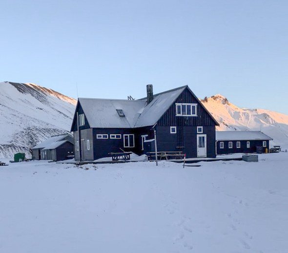 Landmannalaugar hut in the winter during a tour