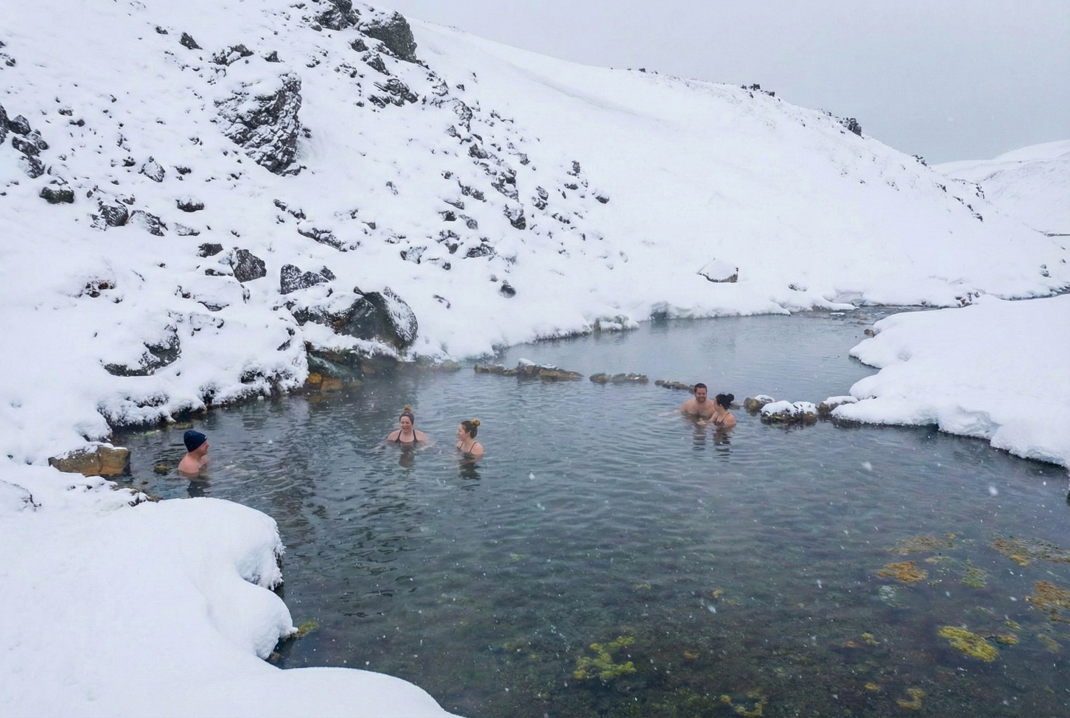 Hot springs in Landmannalaugar during the winter in Iceland