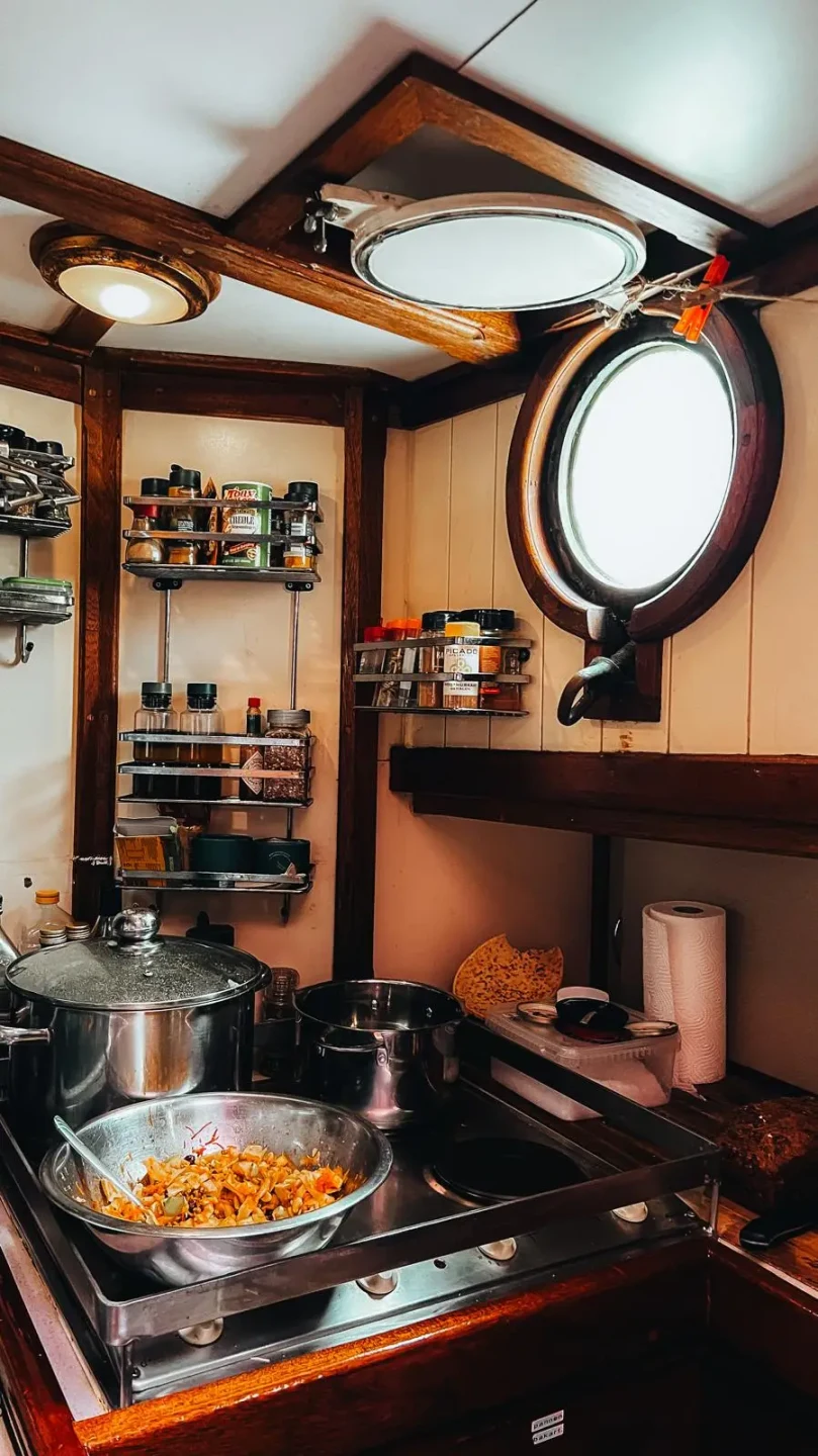 The galley aboard the expedition sailboat Tilvera, Svalbard