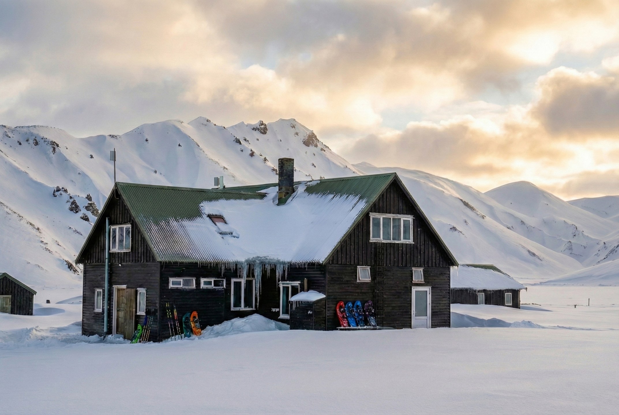 Snowshoeing in Landmannalaugar during winter adventure tour